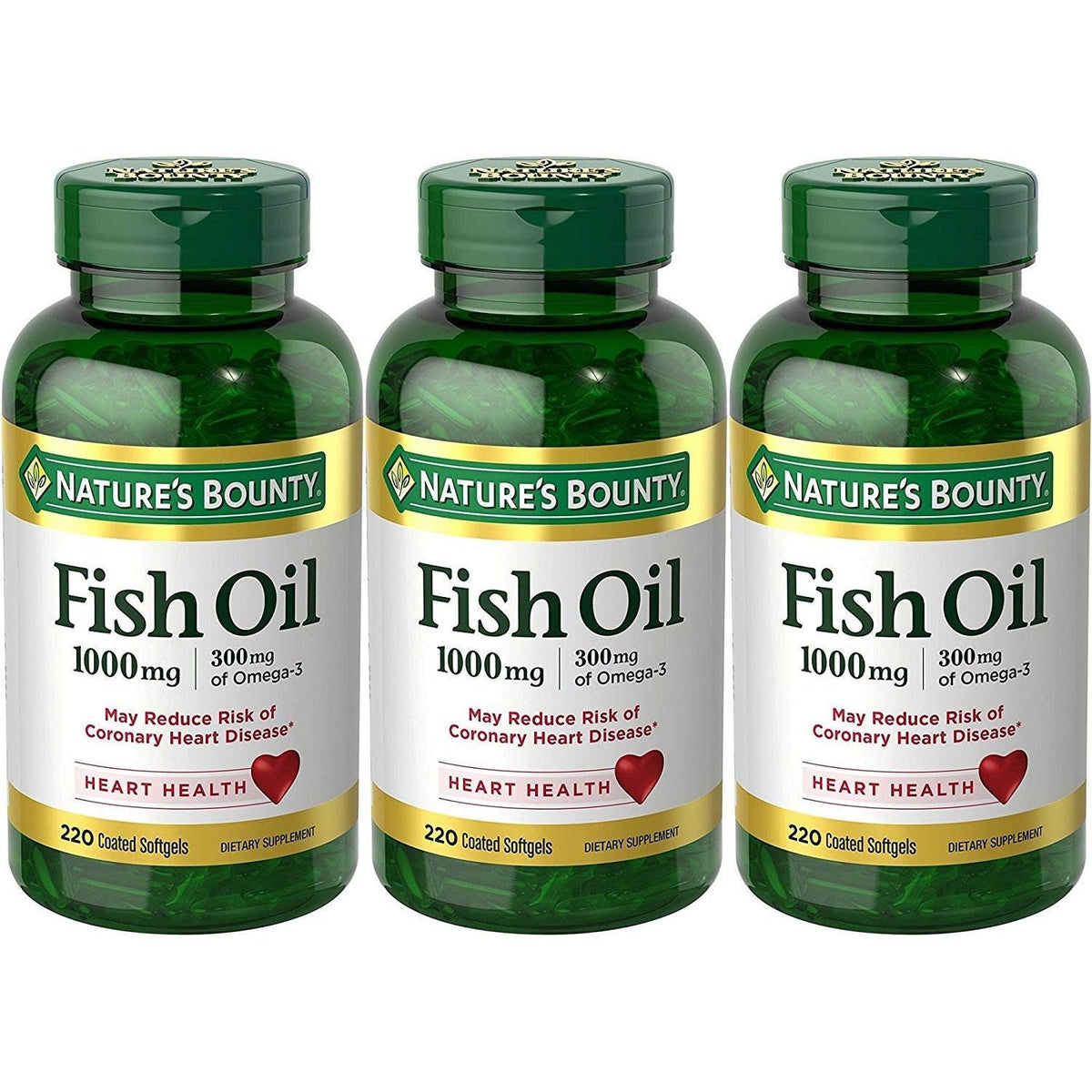 Nature's Bounty Fish Oil 1000 mg - Omega-3 Dietary Supplement - 220 Coated Softgels